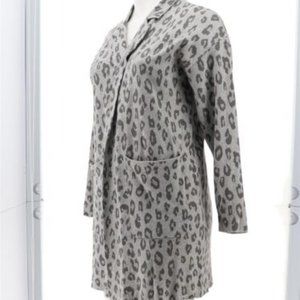 NWT G BY GIULIANA JACQUARD SWEATER KNIT DUSTER‎ CARDIGAN GRAY LEOPARD XS